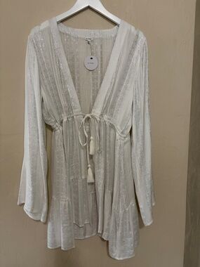En Creme White Boho Tassel Tunic Jacket